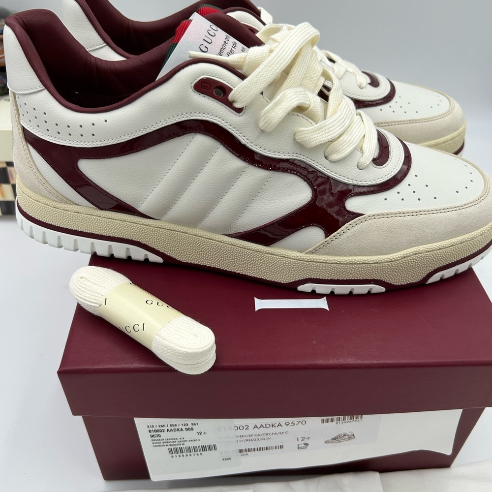 Men's Gucci re-Web sneakers in white leather with red accents size 12.5 Italy - Picture 4 of 13